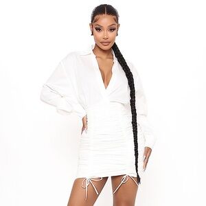 NWT Fashion Nova white mini dress shirt style XS